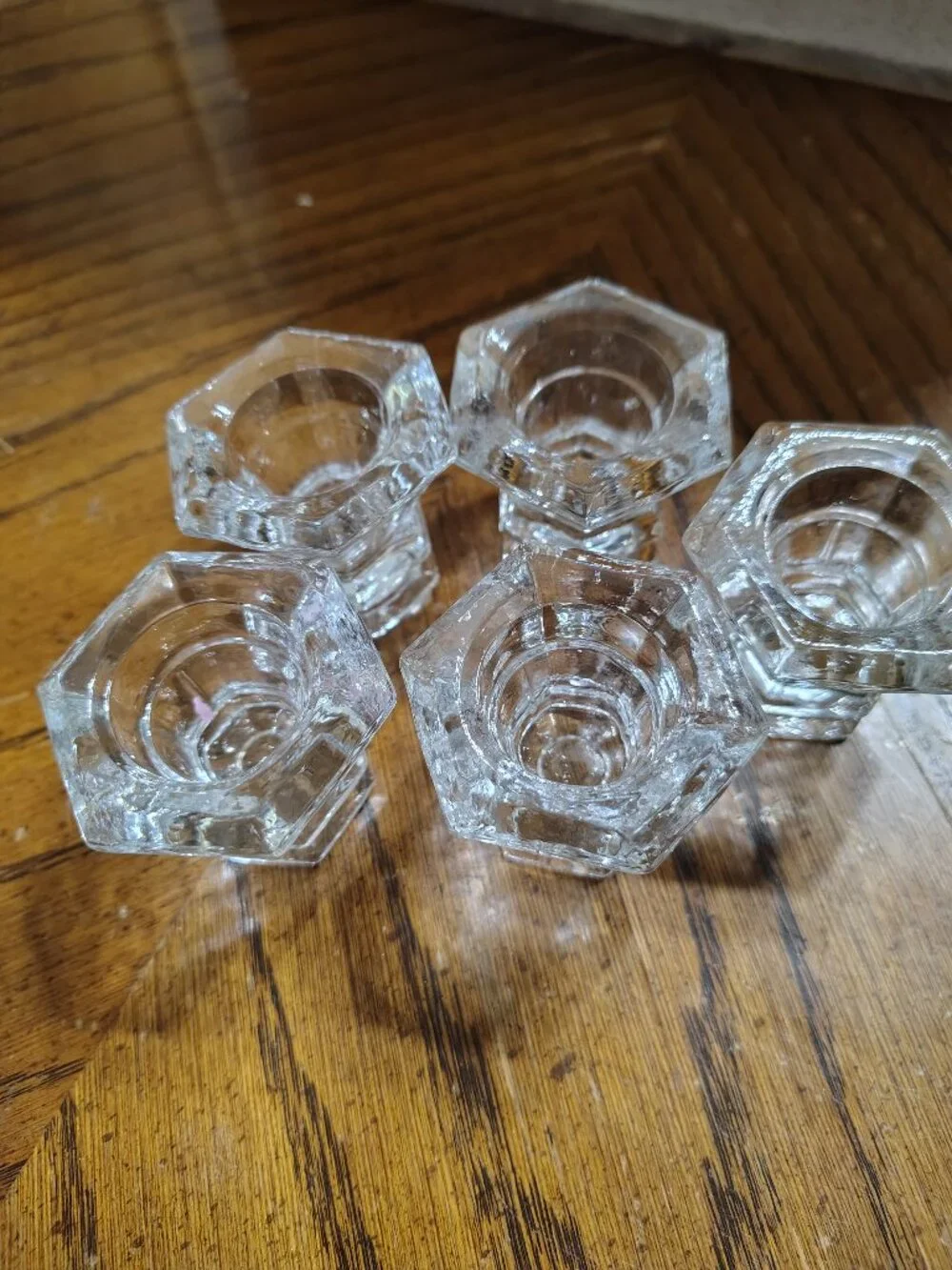 Set of 5 Hexagonal Glass Taper Candle Holder